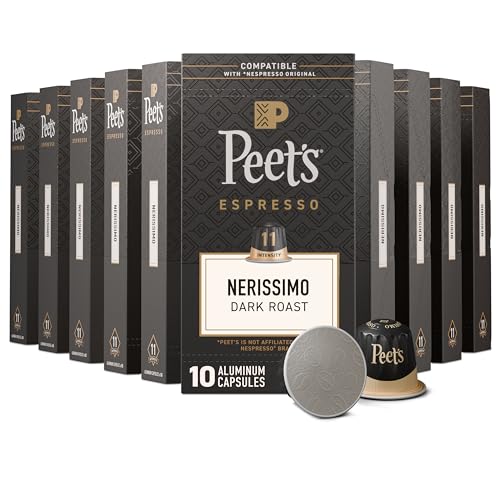 Peet's Coffee, Dark Roast Espresso Pods Compatible with Nespresso Original Machine, Nerissimo Intensity 11, 100 Count (10 Boxes 
