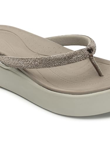 Image of ELLE Women Round toe platform heel slip-on sandal with Shimmer Detail