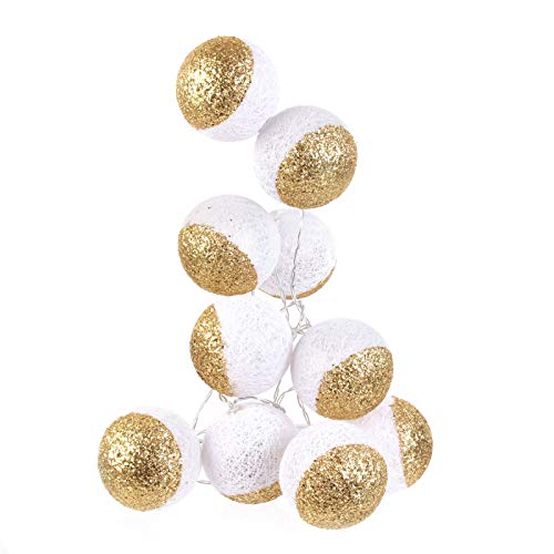 CMP Paris Guirlande LED 1m92 Boules 6 cm Bicolores - Blanc et doré à Paillettes