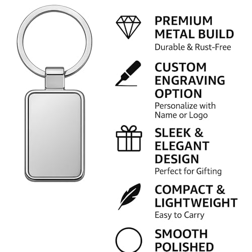 Image of Personalized Double-Sided Metal Keychain, Premium Silver Finish, Custom Name Engraving, Elegant Gift Key Ring for Men, Women