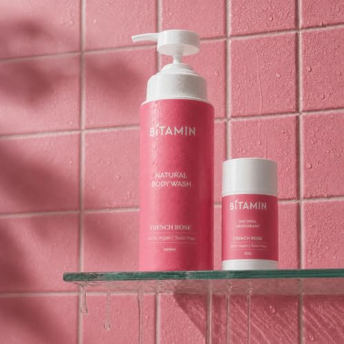 Image of Bitamin Natural Body Wash 400ml with Underarm deodorant Combo | 100% Vegan, Toxin Free Bath & Body Care | LongLasting Odour Control | Enriched with Vit E and Ceramides| French Rose fragrance