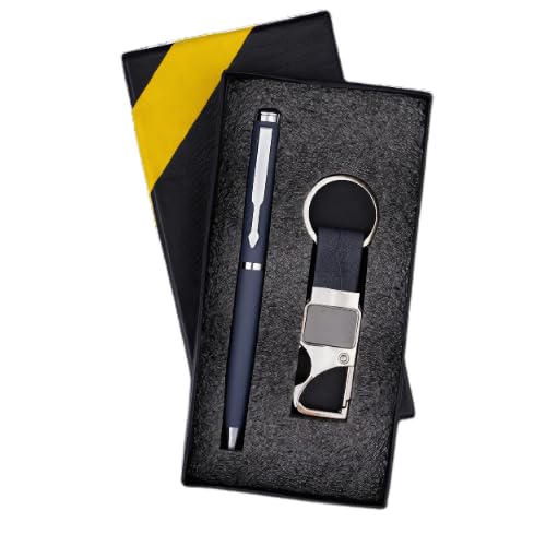 Image of Personalized Metal Ball Pen & Keychain Gift Combo 2 in 1 For Brother-Sister Special Occasion Corporate Gifting (Blue)