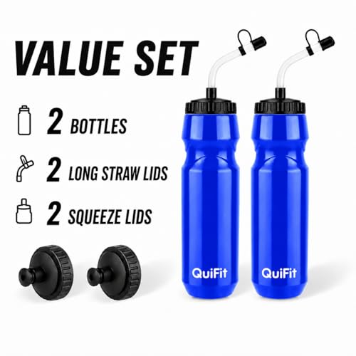 QuiFit Lacrosse Water Bottle with Long Straw