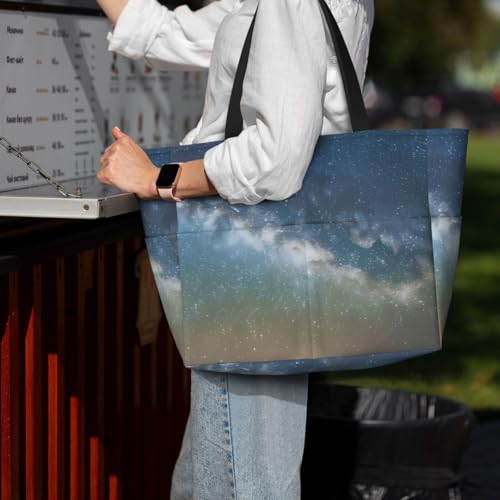 Starry Night Sky Outer Space Print Beach Tote Bag Waterproof Large Bags With Zipper Big Capacity For Vacation Travel 7