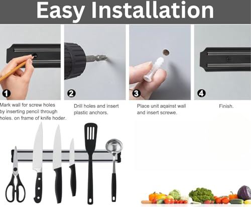 Magnetic Knife Holder for Wall – 30cm Stainless Steel Magnetic Knife Strip & Rack – Knives Magnet Bar with Screws – Ideal for Knives Kitchen Utensils Holder & Tools (Stainless Steel-30cm) - Image 6