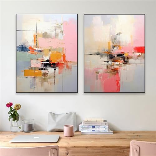 Affiches Abstraites Modernes Roses Décoration pour Salon et Chambre Toile 40 x 60 cm