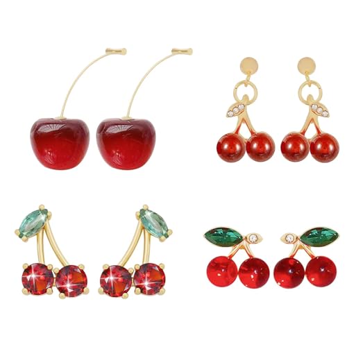 Boucles d'oreilles cerises plaqué or 18 carats et feuille en cristal 3D de prestige