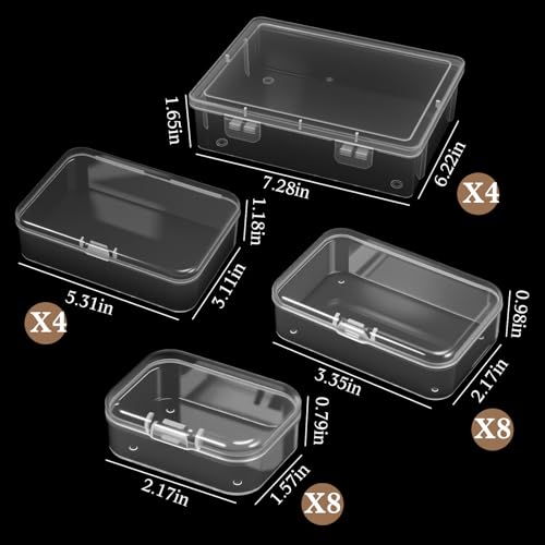 Image of SATINIOR 24 Packs Small Clear Plastic Beads Storage Containers Box with Hinged Lid for Storage of Small Items, Crafts, Jewelry, Hardware(Multiple Sizes)