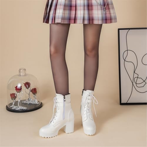 Image of FOREADA Goth Platform Heel Combat Boots Women Pearl Lace Victorian Booties