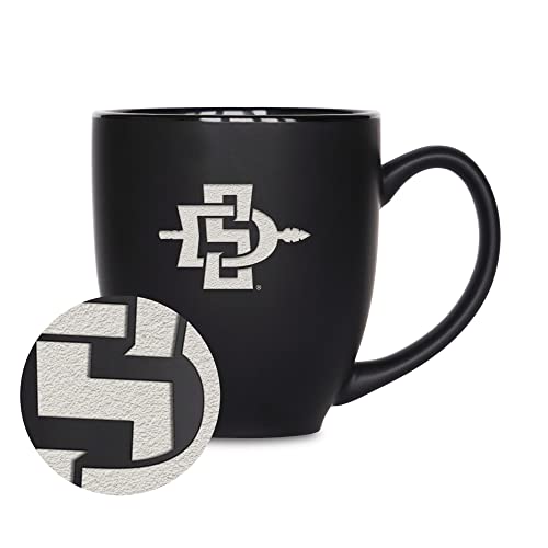 Rico Industries NCAA San Diego State Aztecs - SDSU Main 15oz Laser Engraved Matte Black Ceramic Bistro Mug - For Hot or Cold Drinks, Ceramic