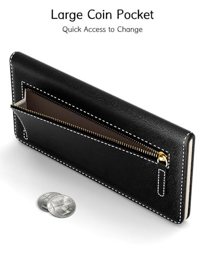 Image of Nipichsha Womens Wallet, RFID Slim Wallets for Women, Thin Ladies Credit Card Holder Purse, Cute Leather Bifold Clutch Billfold with 11 Card Slots & ID Window, Black