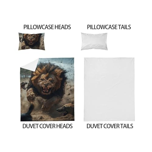 Housse de couette lion microfibre de qualité supérieure impression 3D parure lit simple - 5