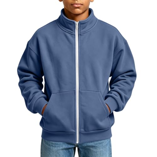 Boys Zip Up Hoodie Stand Collar Kids Sweatshirt Jacket Size 12-14 - image 2