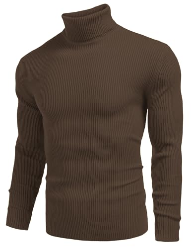 Image of COOFANDY Mens Ribbed Slim Fit Knitted Pullover Casual Turtleneck Sweater