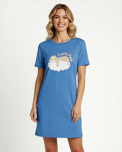 Image of Real Essentials 3 Pack: Women's Short Sleeve Nightgown Dress - Nightshirt Pajama Sleep Shirt Sleepwear (Available in Plus)