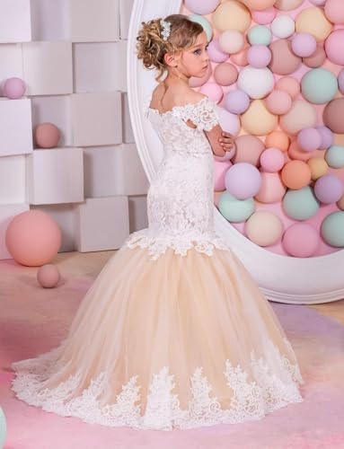 Mermaid Flower Girl Dress Off Shoulder Lace Tulle Pageant Dresses for Girls Princess Flower Girl Dresses for Wedding3