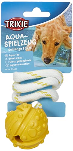 TRIXIE Aqua Toy Ball am Seil - schwimmendes Hundespielzeug aus Gummi zum Apportieren - ø 4,5/35 cm, Motivationsspielzeug für Hunde zum Werfen & Ziehen - 33481