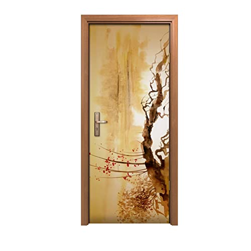 Autocollant de porte aquarelle cache defauts pour renovation et decoration murale 90x200