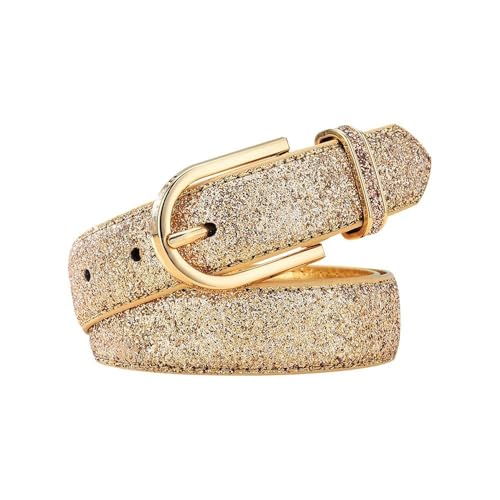 Vintage Retro Trouser Dress Belts Gold Silver Waist Strap Glitter Leather Belt Pin Buckle Waistband(115cm,gold)
