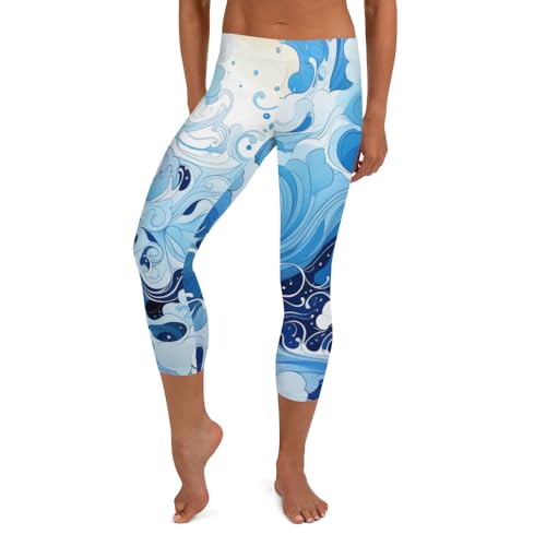 Legging capri bleu et blanc parfait pour vos séances de yoga