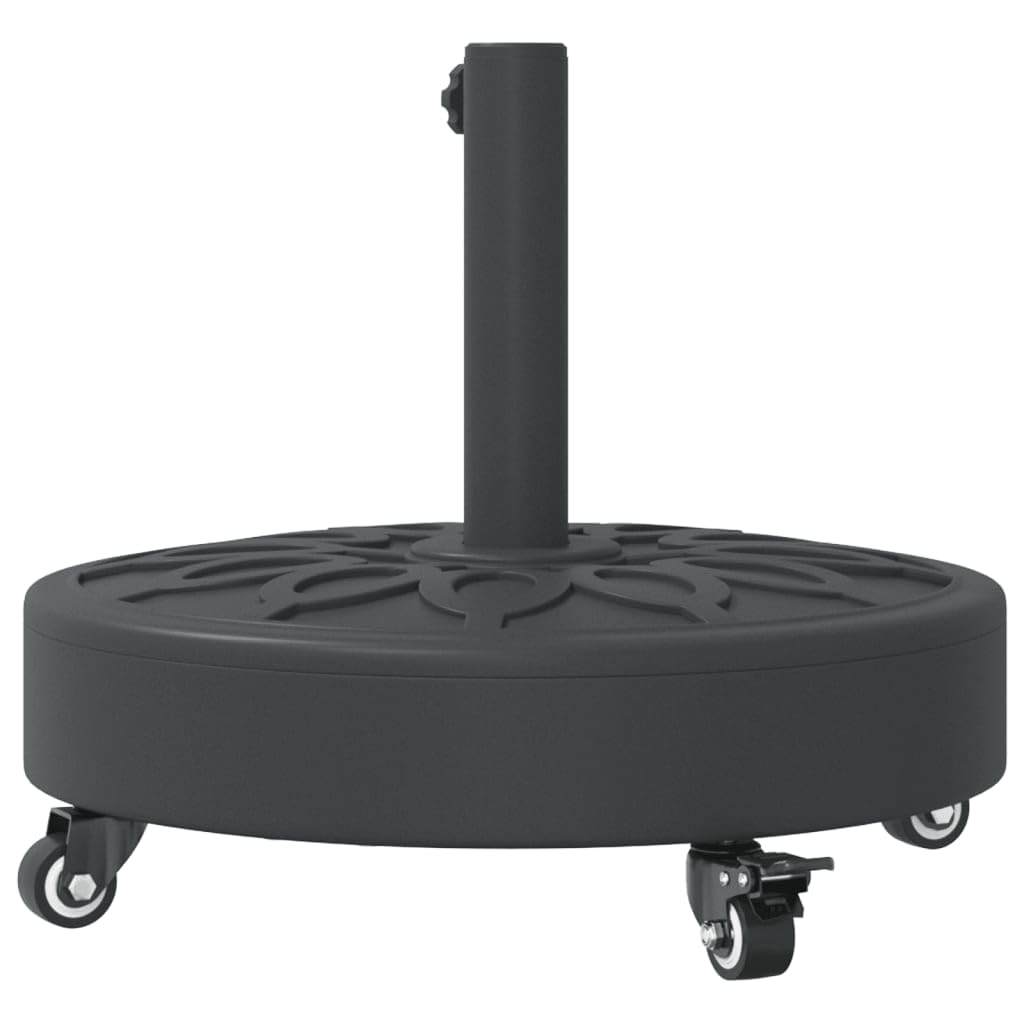 Pied de parasol à roulettes 27 kg rond pour canne 38 et 48 mm avec roulettes pivotantes verrouillables et bouton de serrage