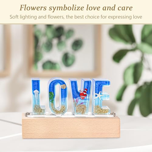 Image of Floral Letter LED Night Light: Resin Dried FlowerLetters Lamp with USB - Handmade Pressed Flower Nightlight Unique Customized Gift for Home Decoration (Blue, 1)