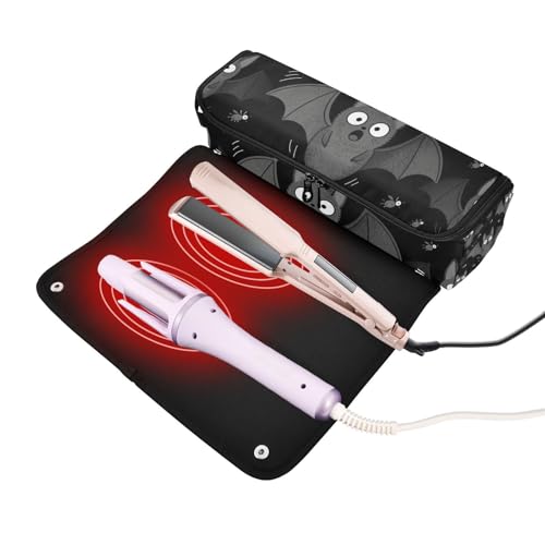 Bolsa de viaje para herramientas de cabello con tapete para plancha, organizador portátil para planchas, rizadores y planchas de cabello, diseño de murciélago espantado miniatura 2