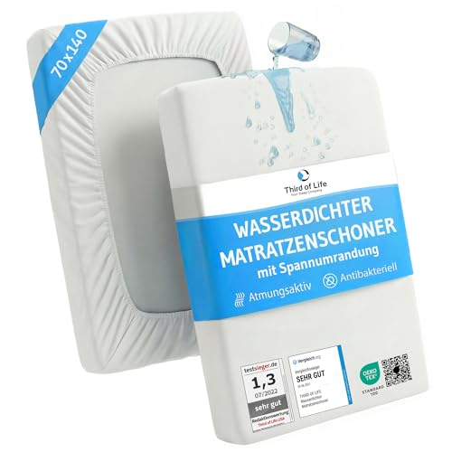 Matratzenschutz für Babybetten 70x140 wasserdichte Betteinlage für Kinderzimmer Atmungsaktiver Schoner & Nässe-Schutz Matratzen-Auflage 70 x 140 Hygienische Bettausstattung für Kinder/Babys