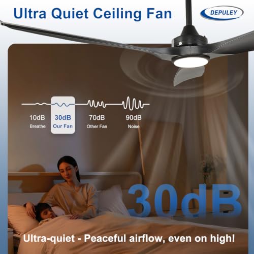 Image of Depuley 60-Inch Ceiling Fan with Light: Black 3 Blade Outdoor Fans for Patios - Dimmable Indoor Fan with Remote Control Living Room Fandelier Ceiling Fans Ultra Quiet DC Motor Reversible 6 Speed