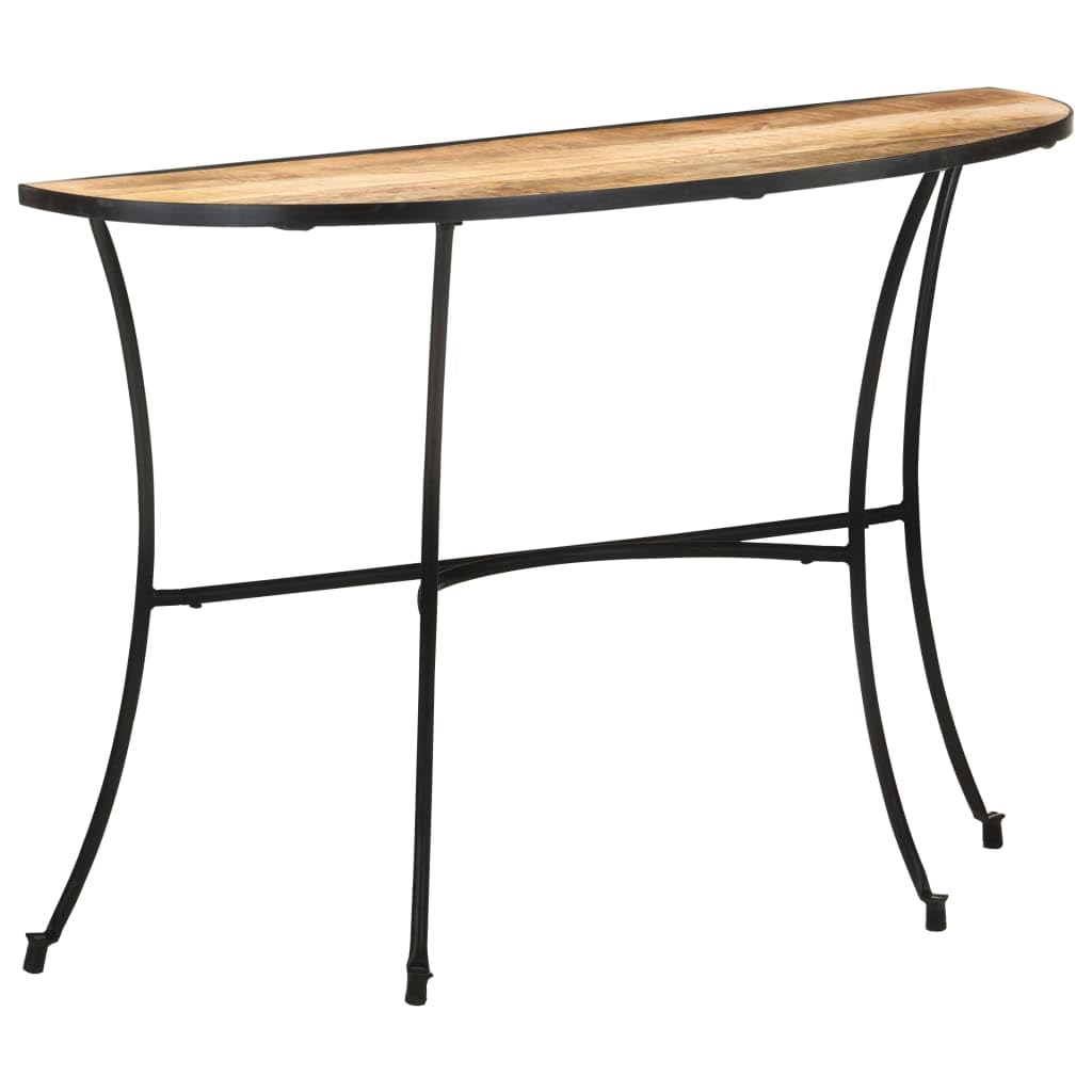 SXZenSpace Solid Mango Wood Half-Moon Side Table 110 x 40 77 cm, Steel Leg Accent for Living Room Bedroom Hallway, Compact Sofa Bedside Occasional Small