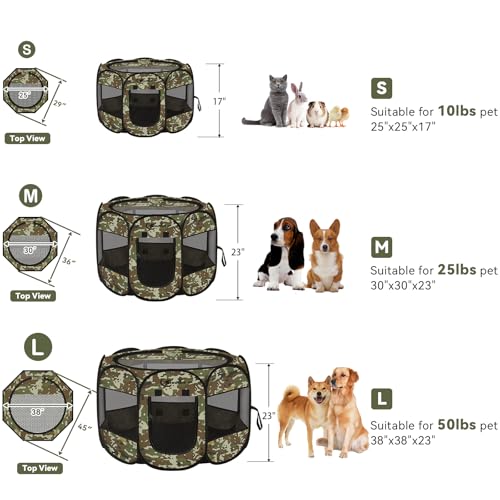 Image of Siedihit Dog Cat Playpen, Medium Puppy Pet Playpen, Dog Crate Tent Cage Indoor /Outdoor, Portable Pop Up Dogs Kennel Playpen with Carrying Case for Dogs /Cats /Rabbits(Green Camo, Medium)