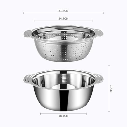 Defaun Kitchen Colander & Mixing Bowl Set 28cm, 2-Piece Stainless Steel Strainer Bowl with Handles for Draining Pasta, Washing Vegetables, Fruits, Salad & Food Prep (28CM) - Image 3