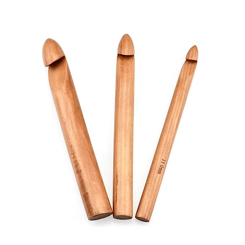 NUOBESTY Ergonomic Crochet Hooks Kit 3pcs Long Wooden Needles Blue Bag for Woven Carpets Sweater Knitting