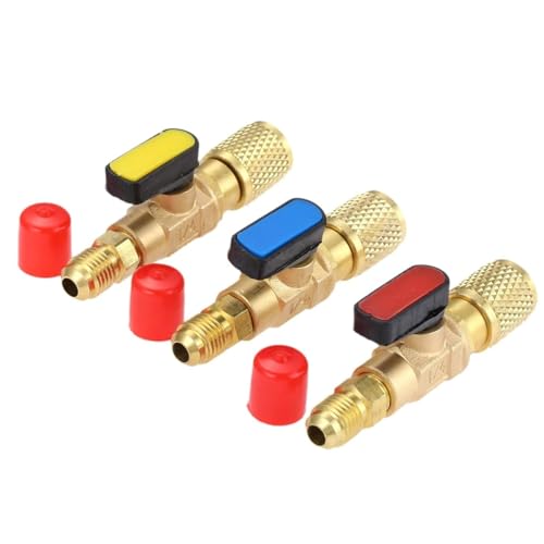 Qury 3 adaptadores para válvula de bola compacta para refrigerante de 1/4' SAE para R410A R134A R12 R22 AC HVAC y R12 R22 a R134A, apto para mangueras de carga R502 refrigerante CA
