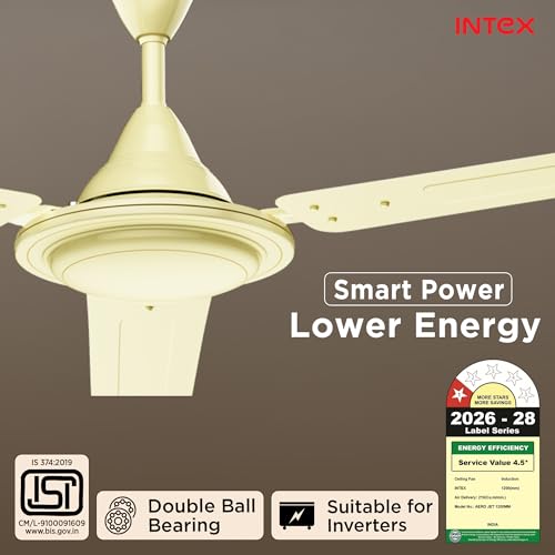 Image of Intex Aero Jet 1200MM Ceiling Fan with High Speed 380 RPM | 210 CMM Air Delivery, Double Ball Bearing Motor | Rust Proof Body, Inverter Compatible | Low Noise Operation, 24 Month Warranty (Ivory)