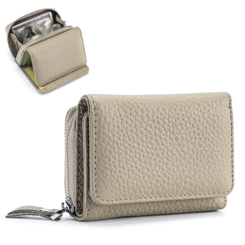 Unisex Pebble Leather Wallet, Women Wallet, Soft Compact RFID Blocking Card Holder with Zipper Coin Pocket, Credit Card Holder for Women, Small Purse for Men and Women (Gray)