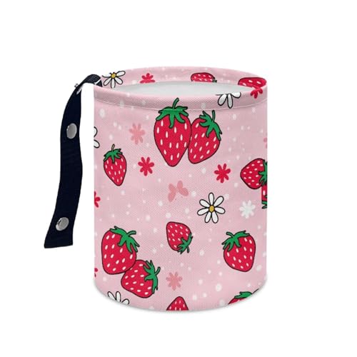 Image of Pensura Cute Strawberry Car Garbage Can Waterproof Multipurpose Camping Trash Can Cute Grocery Organizer Hanging Car Garbage Bag Compatible with Most Cars