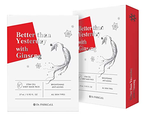 [Dr.PARKCeLL] Better than yesterday with Ginseng Facial Sheet Mask | STEM CELL Sheet mask | Korea cosmetic Dermatologist’s Mask for All Skin Types - Pack of 5