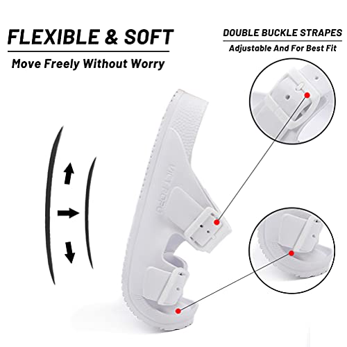 VICT POPU Womens Sandals Adjustable Double Buckle Strap Waterproof EVA Flat Slides3