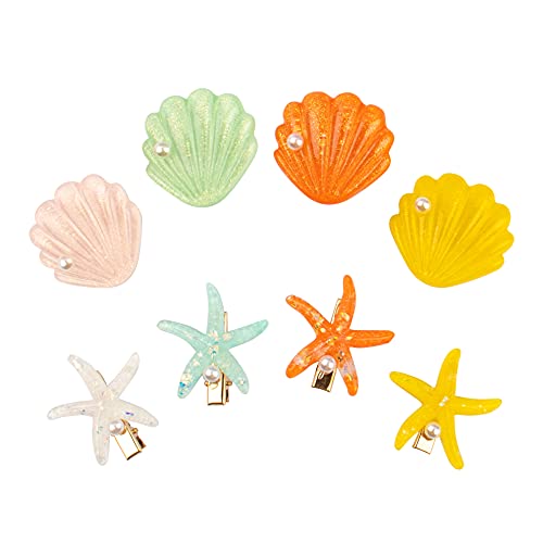 AUEAR, 8 Pack Shell Pearl Starfish Hair Clip Set Resin Barrettes Hair Clips Fashion Faux Pearl Hairpins Acrylic for Women Grils Hair Accessories