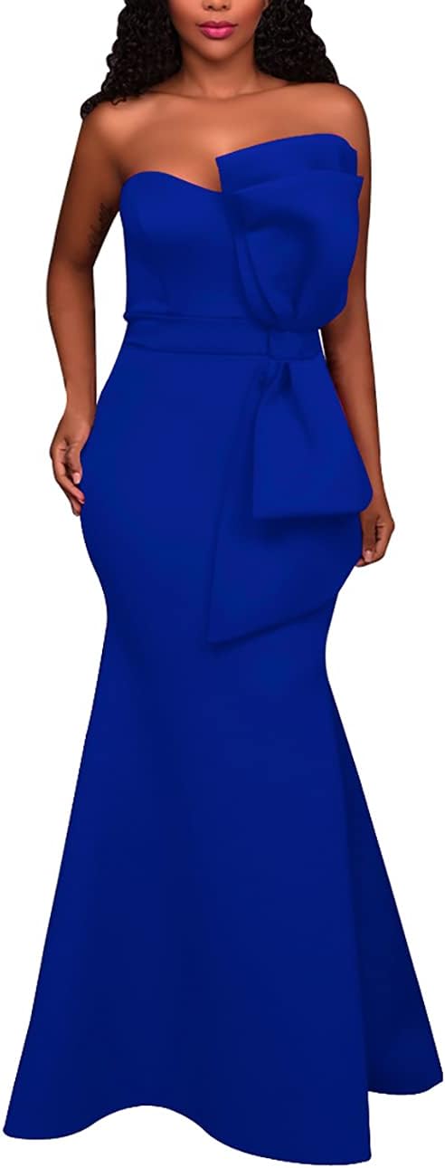 MAYFASEYWomen's Sexy Off The Shoulder Oversized Bow Applique Evening Gown Party Long Maxi Dress