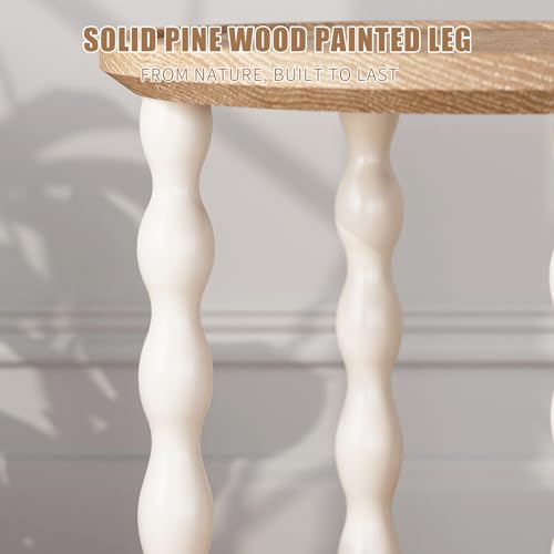 Round End Table, 2-Tier Farmhouse End Table, 18.5'' Handcrafted Weathered Look Wooden Nightstand, Pine Leg, Small Side Tables for Living Room, Small Space, Bedroom, Boho, Easy Assembly, Cream Beige — view 6