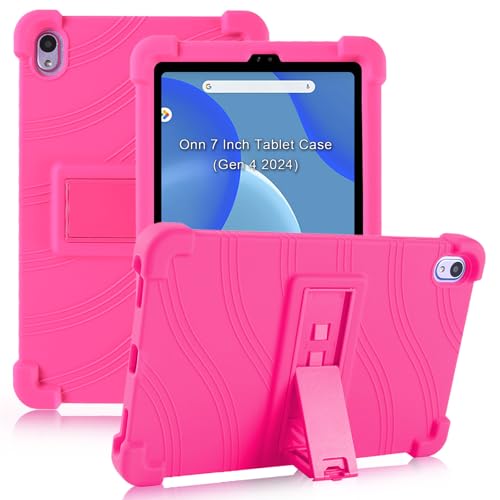 ATOOZ Kids Case for Walmart Onn 7 Inch Tablet 2024 (Model:100135924), Soft Silicone Case with Stand for Onn 7" Gen 4 Tablet (Rose Red)