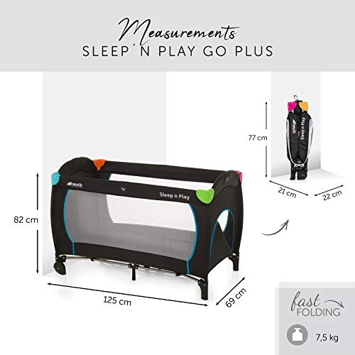 Hauck Reisebett Sleep N Play Go Plus 120 x 60 cm, für Babys und Kinder ab Geburt bis 15 kg, mit Rollen, Leicht, Kompakt Faltbar, Inklusive Transporttasche und Faltboden, Schlupf, Schwarz – Bild 5