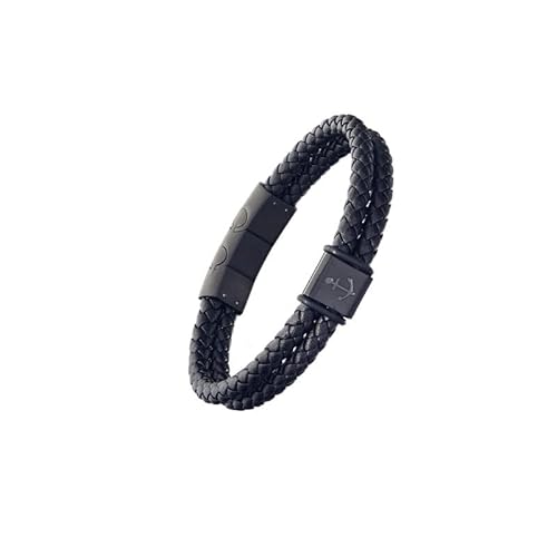 Link Up Men's Genuine Double Wrap Leather Woven Braided Bracelet- Nautical Anchor Detail Accent - Men’s Light-Weight Fashion Accessory With Secure Adjustable 3-Piece Steel Magnetic Closure, Fits 8.5” - 9” Wrists - Great Gift For Men #TOP2