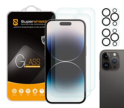 Supershieldz (2 Pack) Anti Glare (Matte) Tempered Glass Screen Protector Designed for iPhone 14 Pro (6.1 inch) + Camera Lens Anti Fingerprint Anti Scratch Bubble Free