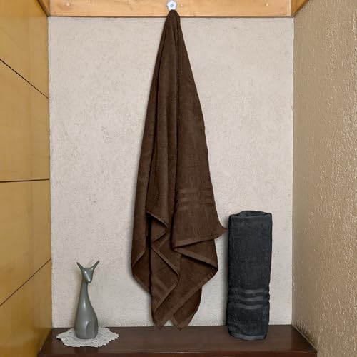 Image of Divine Casa 100% Cotton Bath Towel Set of 2, 550 GSM Ultra Soft Highly Absorbent Thick Towels, Large 75 x 150 cm, Brown & Grey Combo