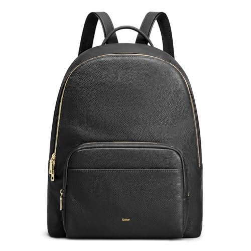 Image of Kattee Leather Backpack for Women with Back Zipper Pocket, Black | Back zipper pocket for easy access to cards and essentials on the go.
