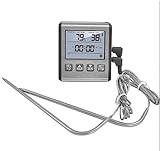 Doppelsonden Fleischthermometer Digital,Digitales Grill-Thermometer zwei Edelstahlsonden, LCD Bildschirm & Alarm,Temperaturbereich bis 300°C,Bratenthermometer für Wohnmobil Küche,BBQ,Smoker