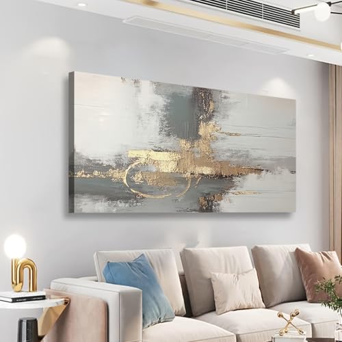 Peinture moderne abstraite gris doré décoration murale de salon 30x60cm
